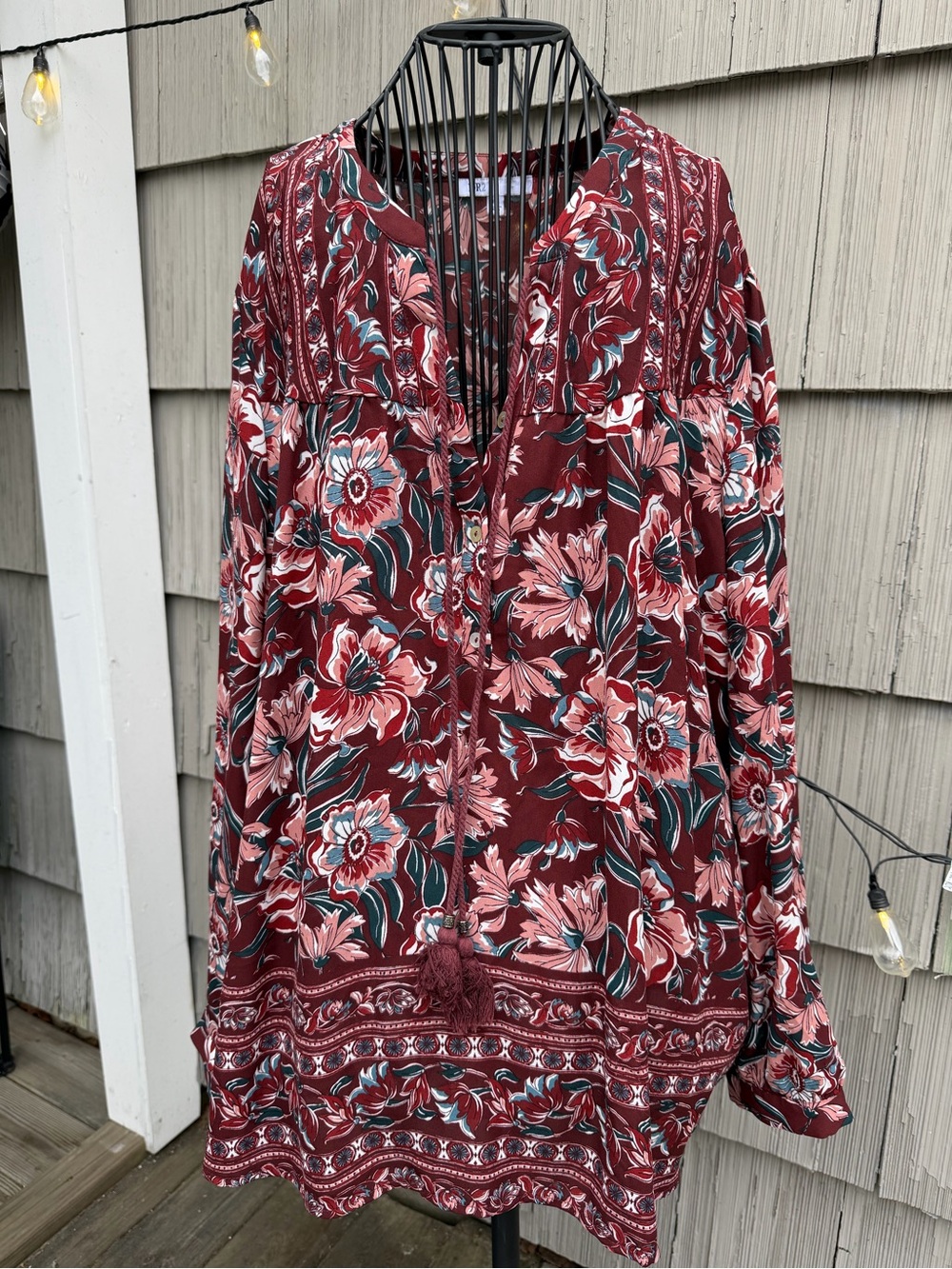 DR2 Floral Blouse in Burgundy, Blush and Teal